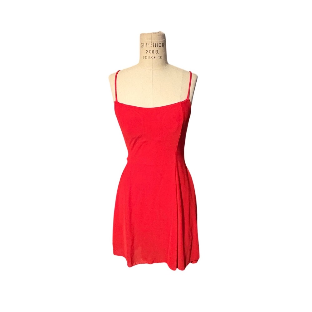 Red Halara Dress Built-in Shorts Lace Up Back High Low Hem Small Sporty
